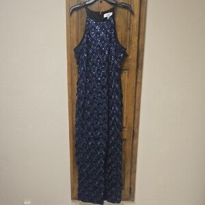 Badgley Mischka Navy Geometric Maxi Dress